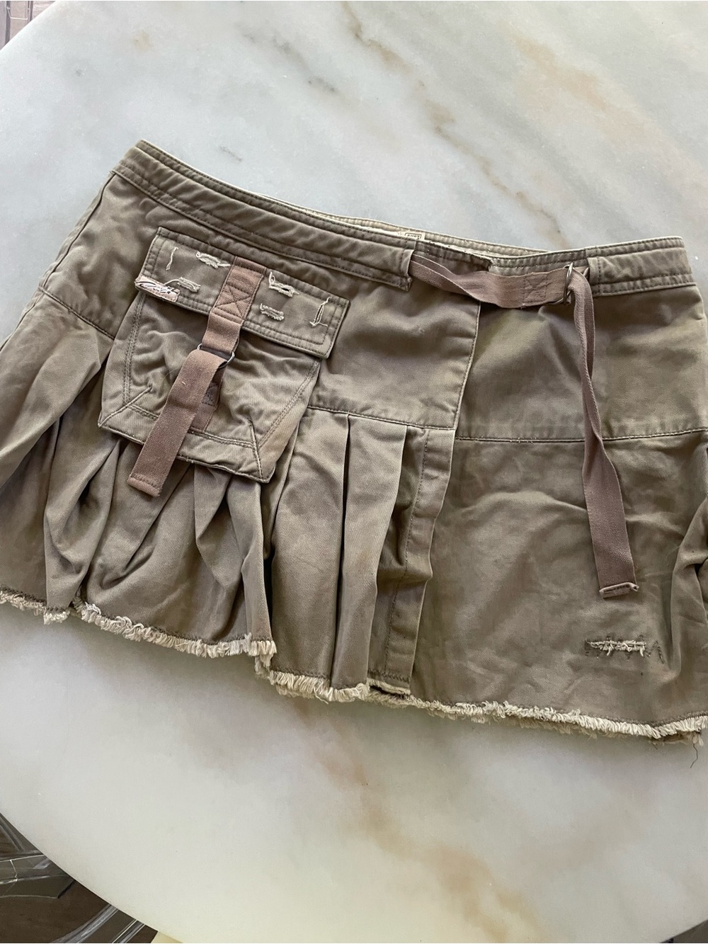 Pleated Utility Mini Skirt in Olive Tan